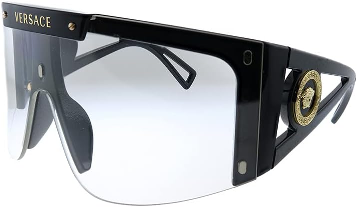 Versace VE 4393 GB1/1W Black Plastic Shield Sunglasses Purple Or Grey Clip On Lens Versace-AMA