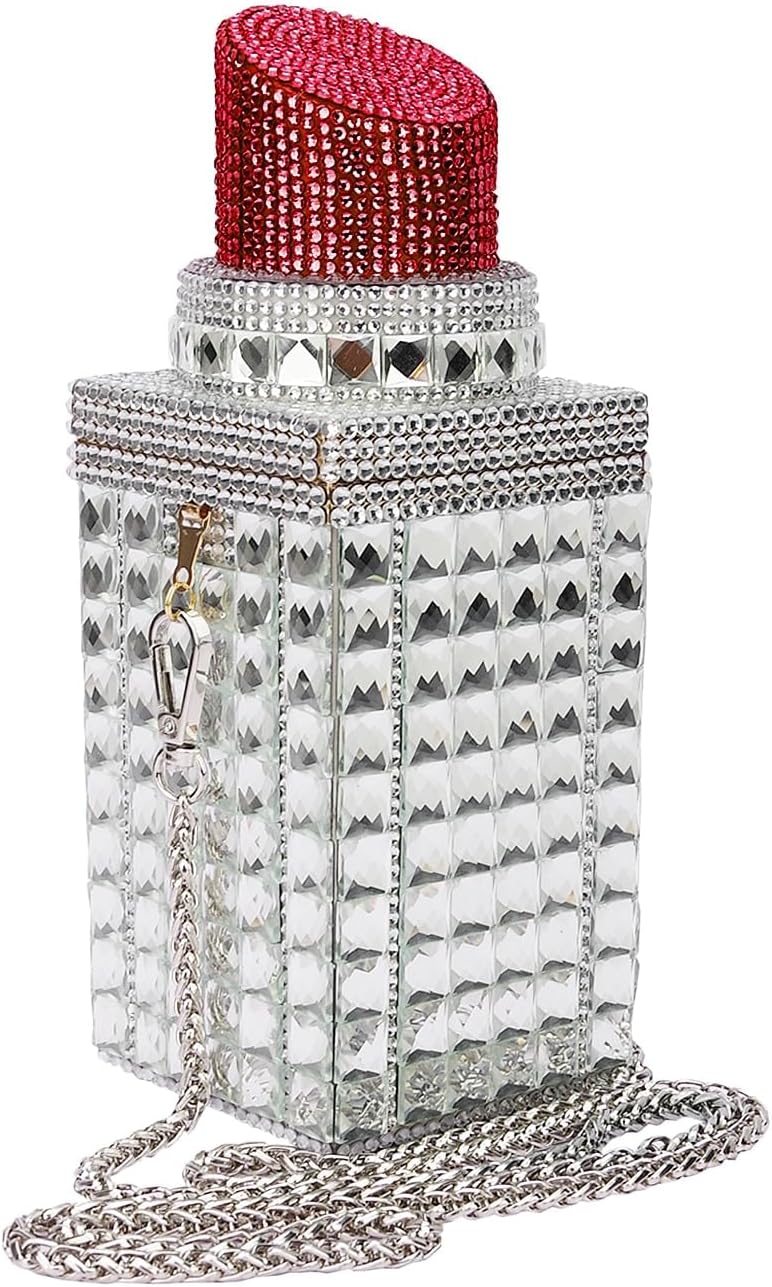 Women Lipstick Shape Inlaid Rhinestone Crystal Glitter Evening Bags Purses Clutch Sparkly Banquet Handbag Sheiyeah-AMA