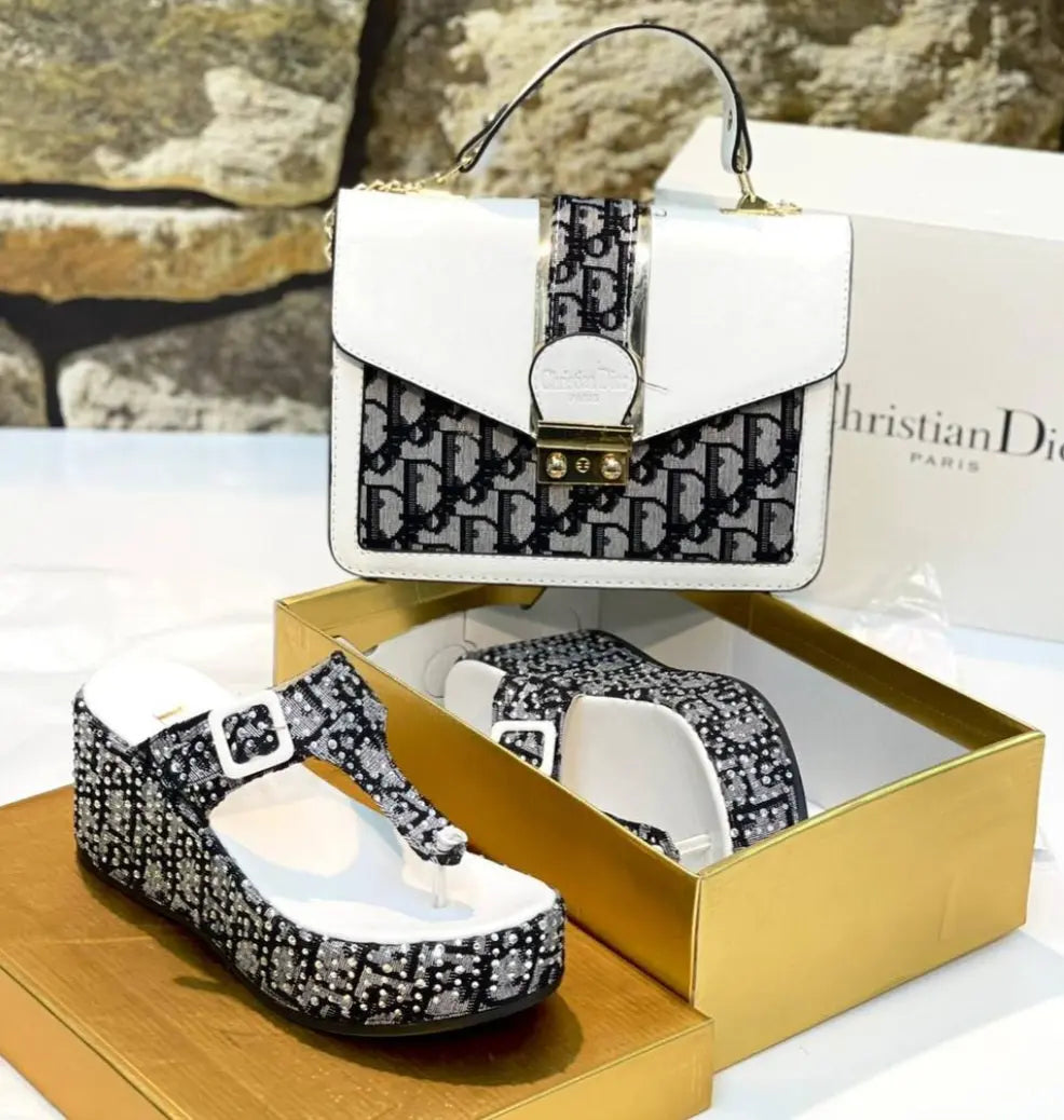 Dee Glitter Wedge Shoes and Bag Set Hatim Collection