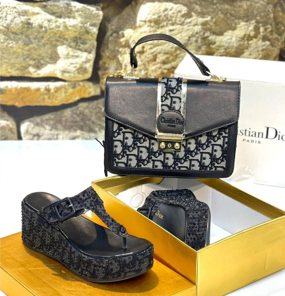Dee Glitter Wedge Shoes and Bag Set Hatim Collection