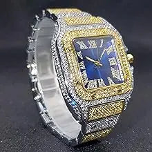 Hip Hop Watches Blue Black face Iced Out Two Tone Luxury Watch Square Dial Roman Numeral Watches Women Man Yiwu Uwin-ALI