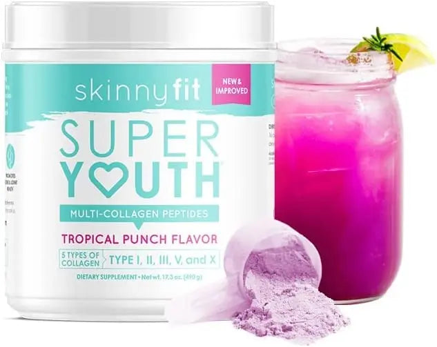 SkinnyFit Super Youth Tropical Punch Multi-Collagen Peptides Plus Apple Cider Vinegar, Hyaluronic Acid, & Vitamin C, Hair, Skin, Nail & Joint Support, Immunity, Healthy Metabolism, 28 Servings Visit the SkinnyFit Store