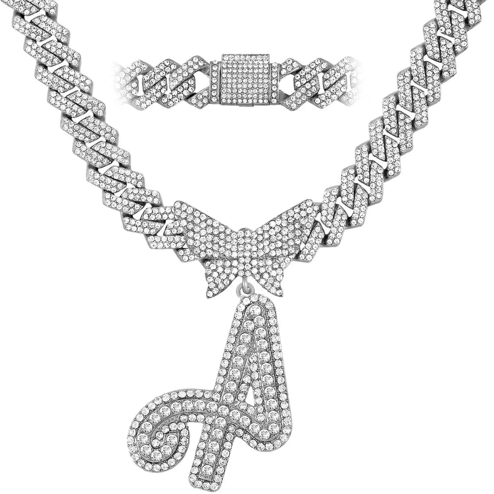 Iced Out Bling Butterfly Letter Pendant Necklace AGUADEMAR Official Store