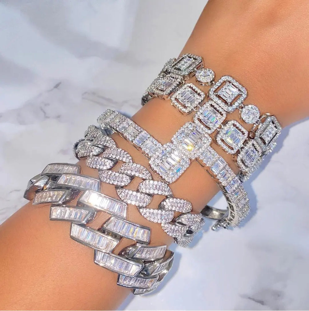 CZ Micro Pave, 5a Cubic Zirconia Cluster, Cuban Tennis, Chain Sparking Bracelets Jhane' Nicole Cosmetics