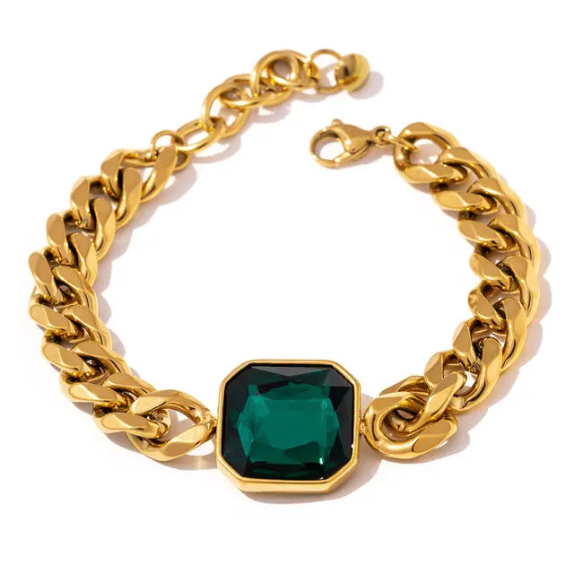 Waterproof 18k Gold Plated Cuban Thick Crystal Charm Bracelet Jhane' Nicole Cosmetics